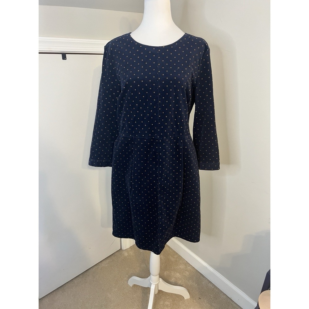 Joules Women's Corduroy Blue And Gold Polka Dot‎ Long Sleeve Dress 10